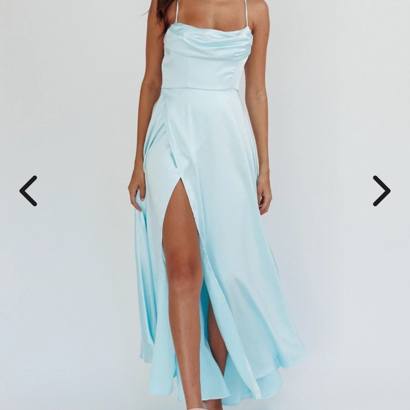 Selfie Leslie Blue Slit Gown Spaghetti Strap Prom - Picture 2 of 6